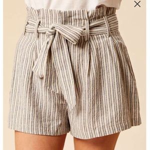 Altar'd State High Waist Striped Paper Bag Shorts with Tie in Large
